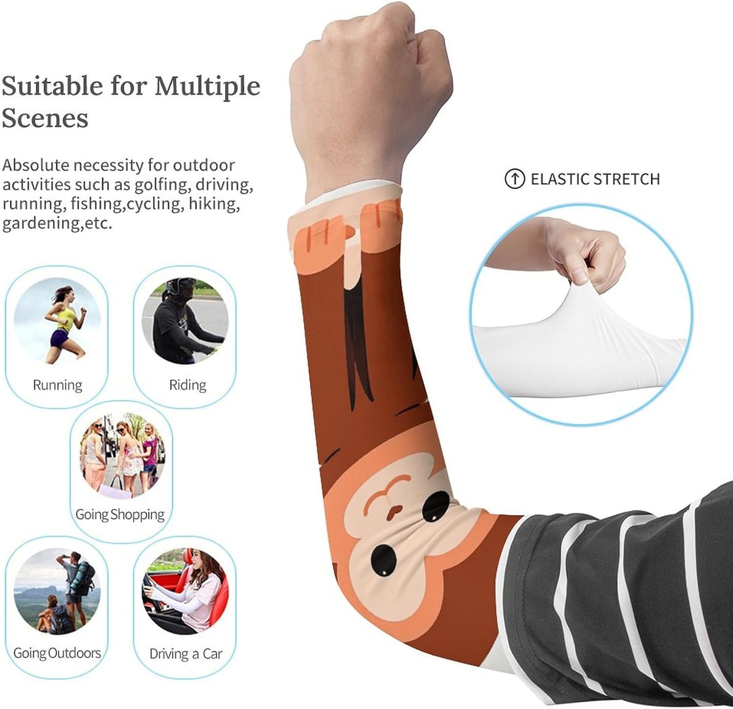 Cute Brown Monkey Illustration Arm Sleeves for Men Women Sun Protection Sleeves Cooling Compression Arm Covers