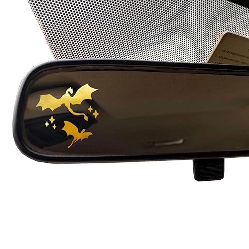 Set of 6 Tiny Dragons Rearview Vinyl Decal Celestial Dragons Car Decal Vinyl Sticker Halloween Car Decal Book Dragon Lover Gift Sticker Laptop Stickers Dragons Water Bottle Sticker (Gold)