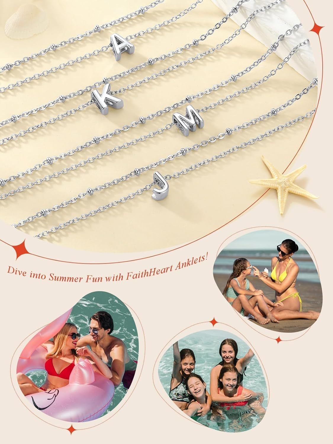 FaithHeart Initial Ankle Bracelets for Women, Waterproof 14k Gold Plated Initial Anklets Non Tarnish Stainless Steel Layered Anklet Summer Beach Foot Jewelry - Image 6