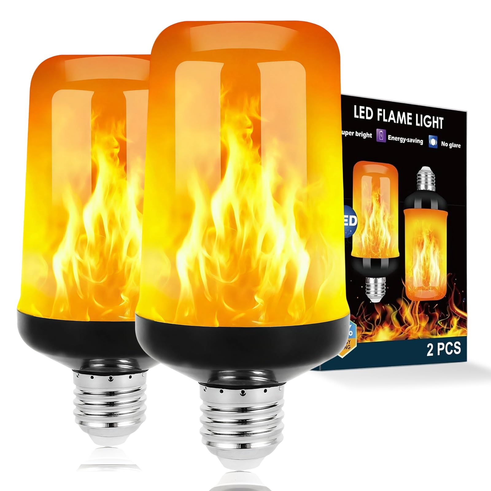 LIAISIMI LED Flammen Glühbirne, 4W E27 Flammeneffekt Glühbirnen, 4 Beleuchtungsmodi, 1400K Realistisches Flackerndes Licht, für Weihnachten Halloween Party Innen & Außenbereich (Schwarz, 2 Stück)