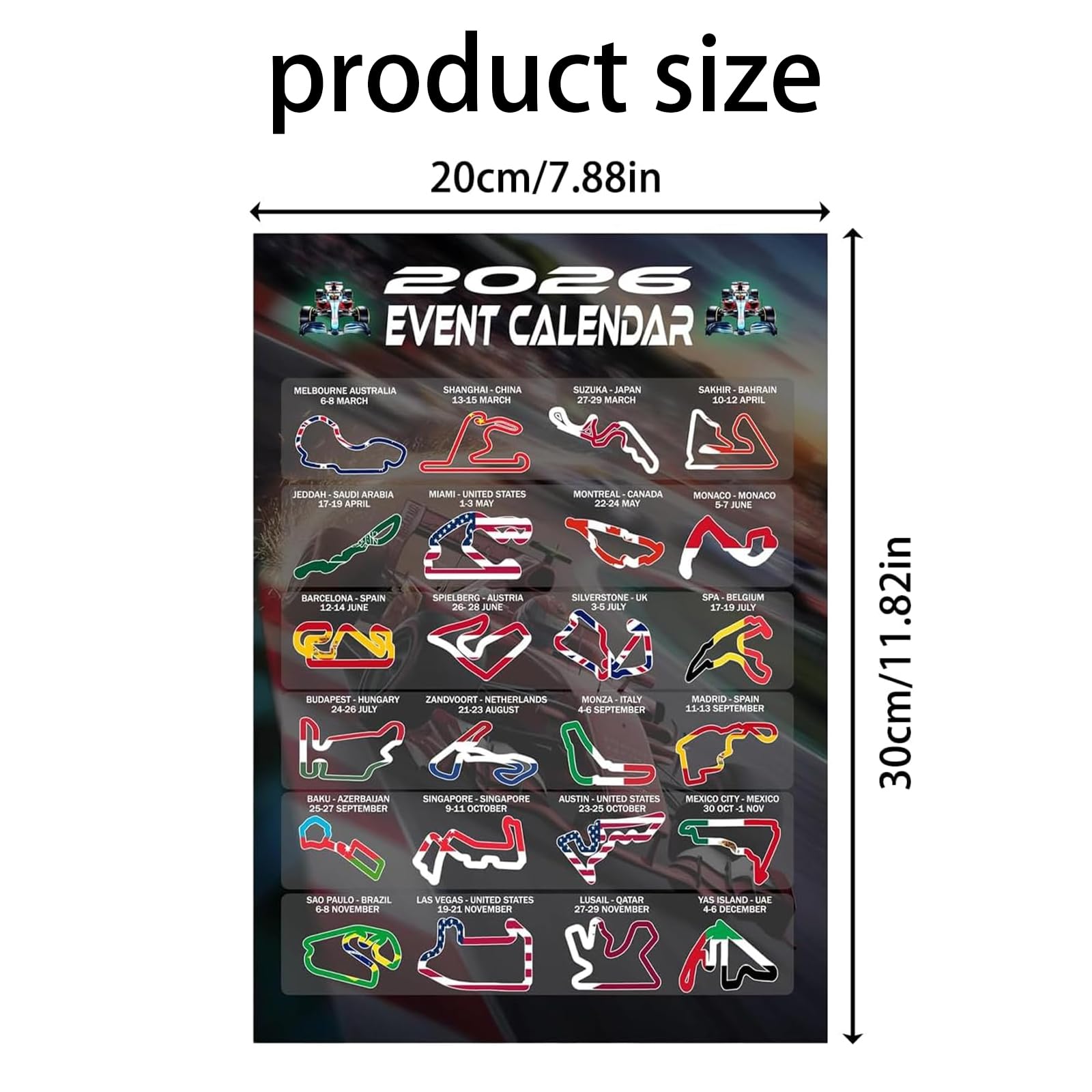 Calendario F1 2026 Poster Formula 1 Regali F1 Merce in Esposizione Layout della Pista e Cronologia Calendario Avvento Formula 1 Decorazione per Camera da Letto, Soggiorno e Ufficio Regali per Tifosi