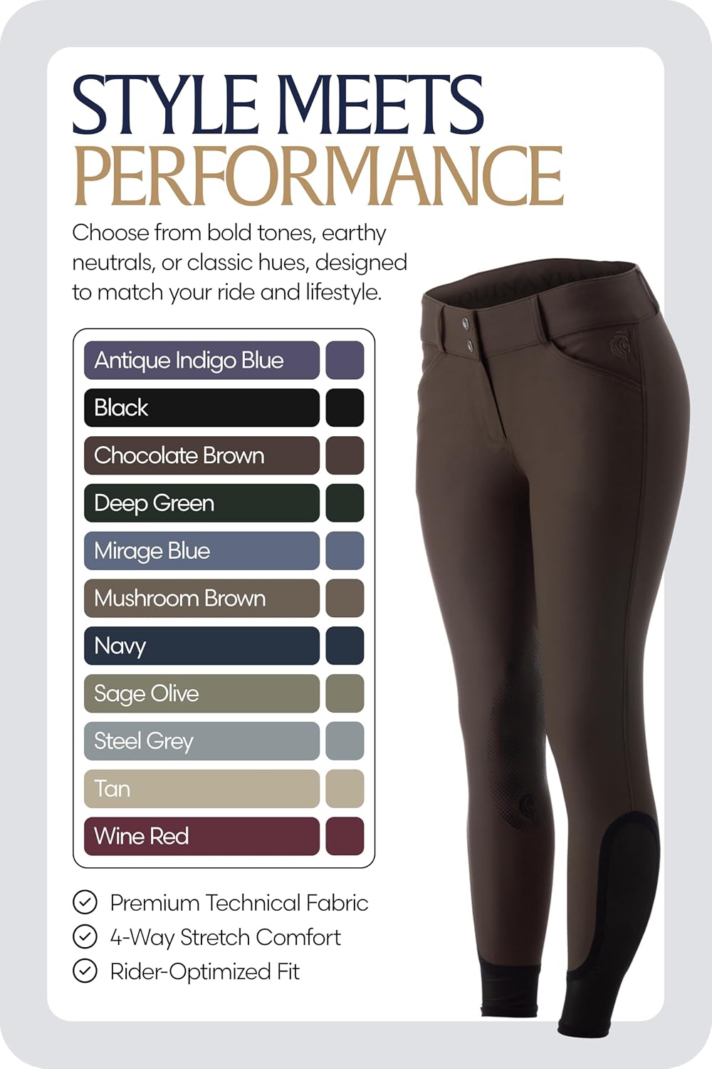 Equinavia Maud Womens Mid Rise Silicone Knee Patch Breeches