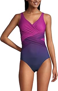 Lands' End Women's D-Cup Slender Tummy Control Chlorine Resistant V-neck Wrap One Piece Swimsuit - Buy now