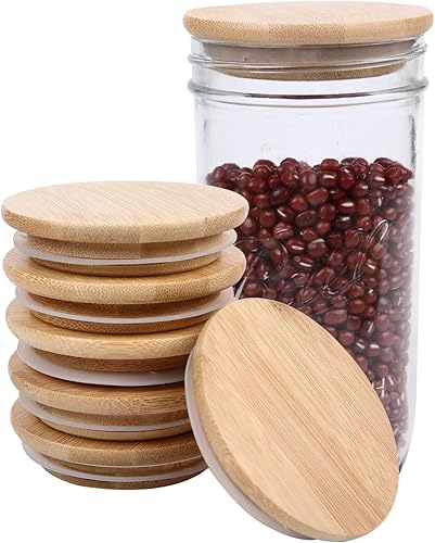 Tapas para tarros de masón, tapas de conservas reutilizables, tapas de madera de acacia, sellado de silicona de material de grado alimenticio, 100%