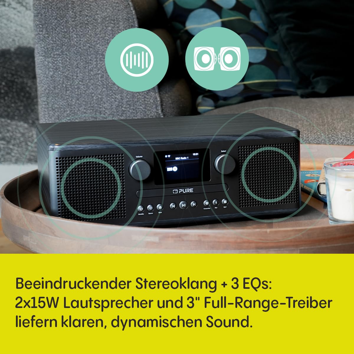Pure Classic C-D6i – All-in-One Internetradio mit WLAN, DAB+/FM, Bluetooth 5.3, CD-Player, USB, AUX, 150 Speicherplätze, 2X 15W Stereo-Sound, Farbdisplay, Wecker & Sleep-Timer – Schwarz