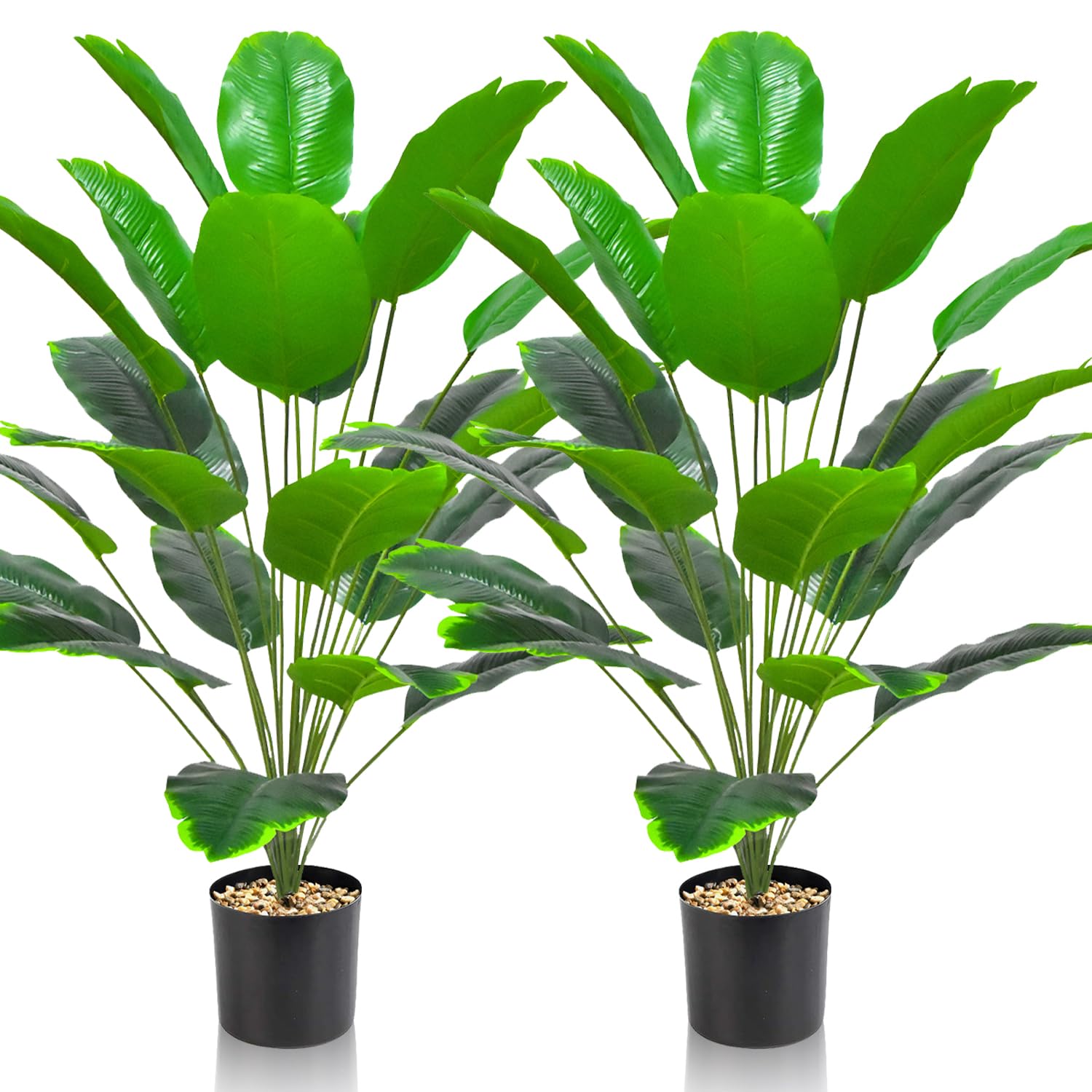 Lighterday Set of 2 Artificial Plants Indoor 90 CM Fake Plants Decorative Tree 24 Leaves Tall Plastic Plants for Office Home Indoor Outdoor Decor（2 Pots of Artificial Banana