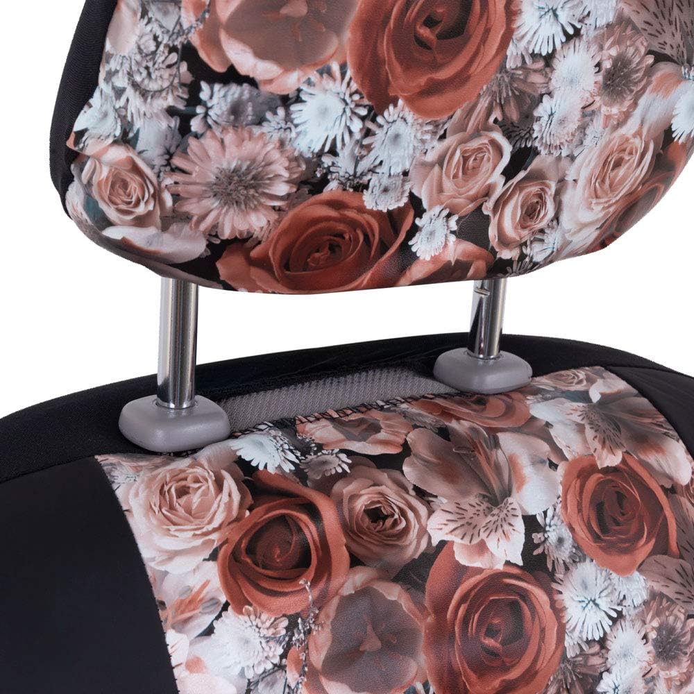 BDKdusty rose Floral Faux Leather Car Seat Covers for Front Seats, 2 Pack – Flower Pattern Front Seat Cover Set, Sideless Design for Easy Installation, Fits Most Car Truck Van and SUV
