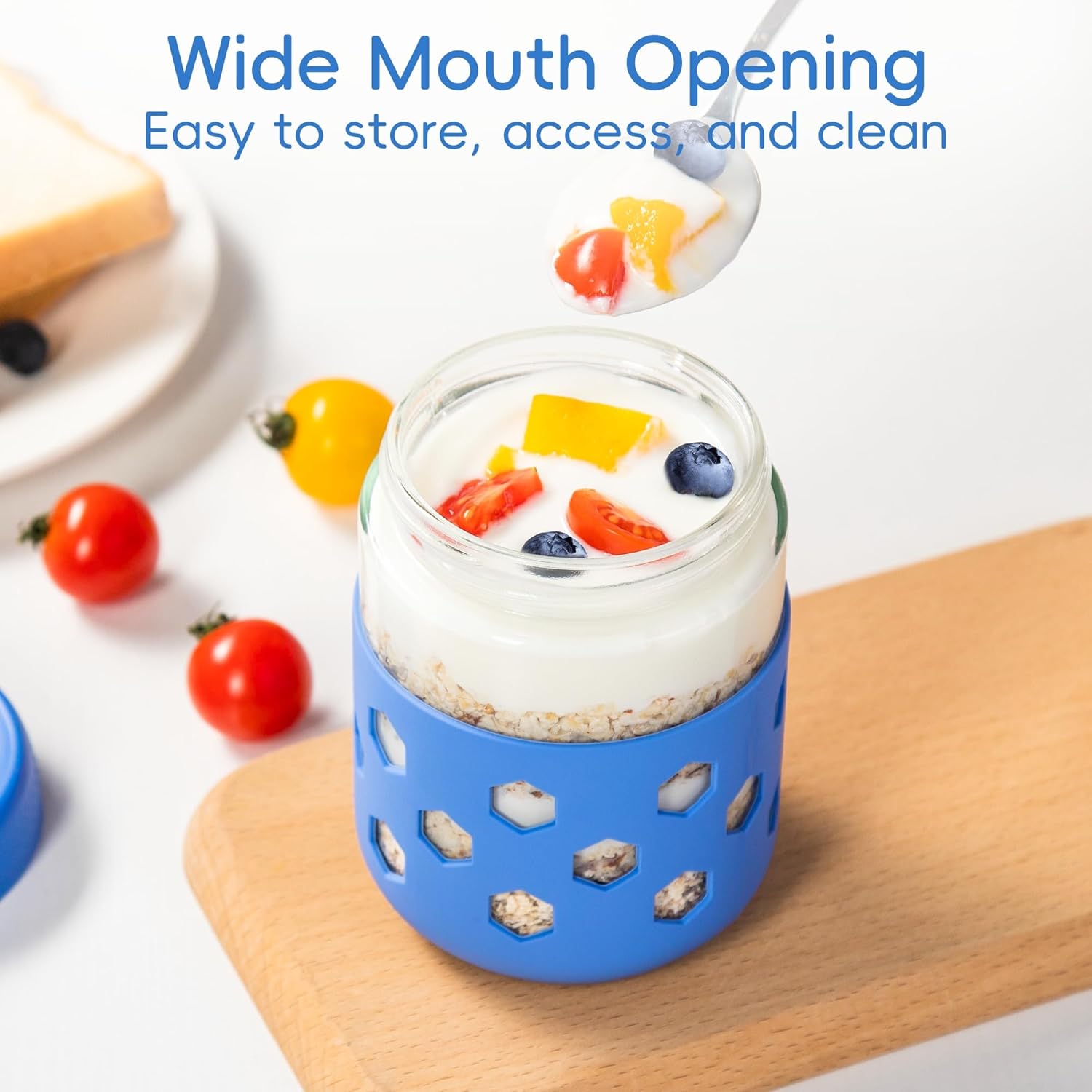 Gemice 6-Pack 16 oz Overnight Oats Containers with Lids and Silicone Sleeves, Glass Mason Jars with Airtight Lid, Dishwasher Safe, Wide Mouth Chia Seed Pudding Meal Prep Jar for Yogurt Berries Snack - Image 7