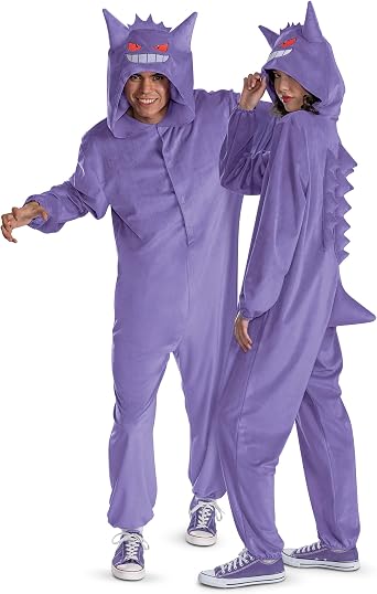 Disguise Pokemon Gengar Costume, Official Gengar Pokemon Costume with Hooded Jumpsuit for Adults