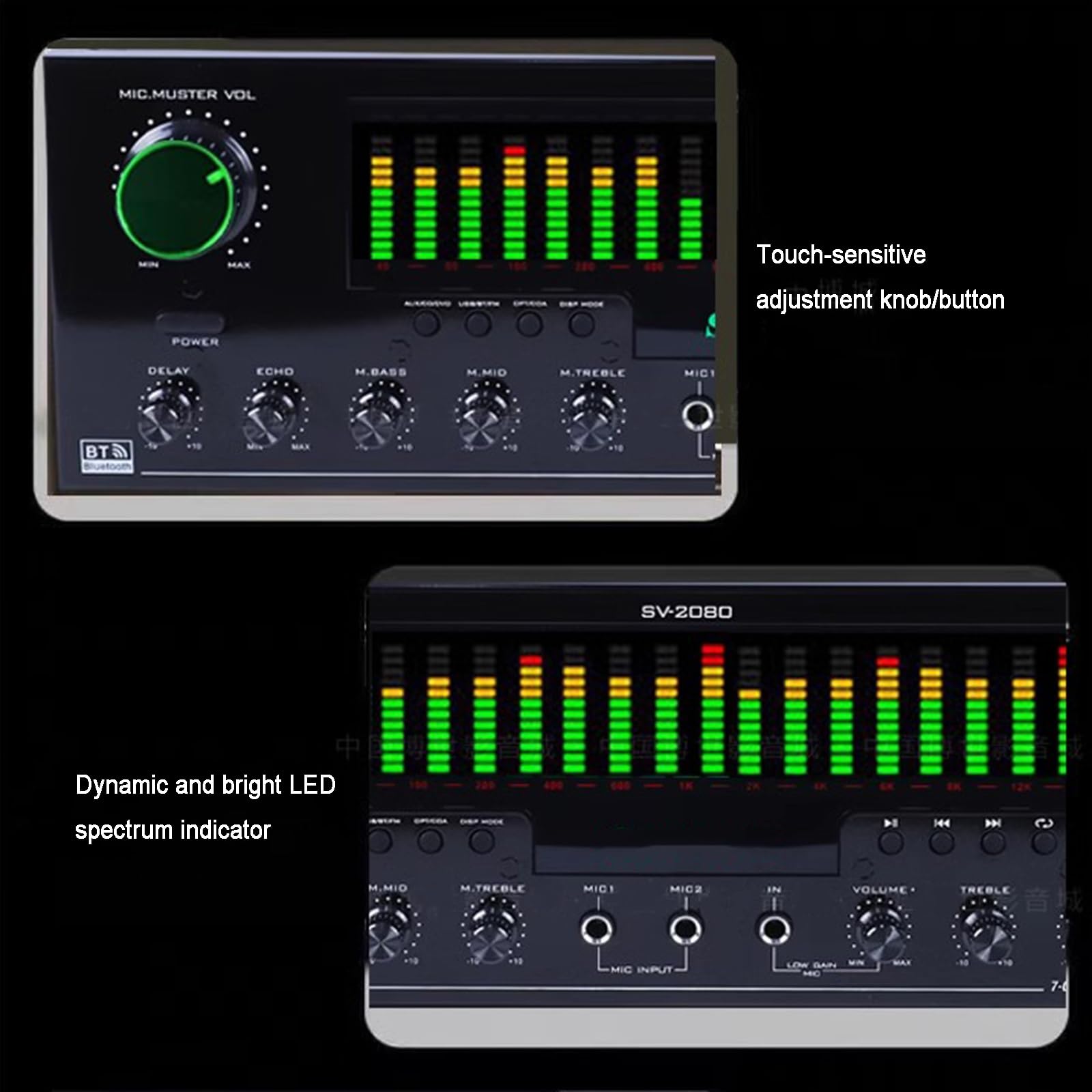Amplificatore Stereo Bluetooth a 7 Canali, Ricevitore Audio Surround Subwoofer da 1350 W, con Display dello Spettro Musicale, Telecomando, USB/SD/RCA/Mic/in