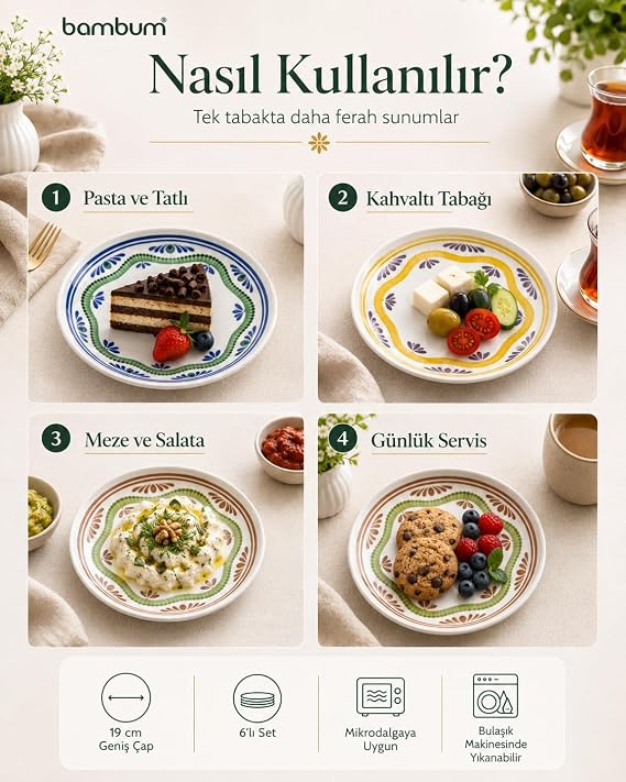 Bambum Moderna - 6'lı Porselen Pasta Tabağı Leo