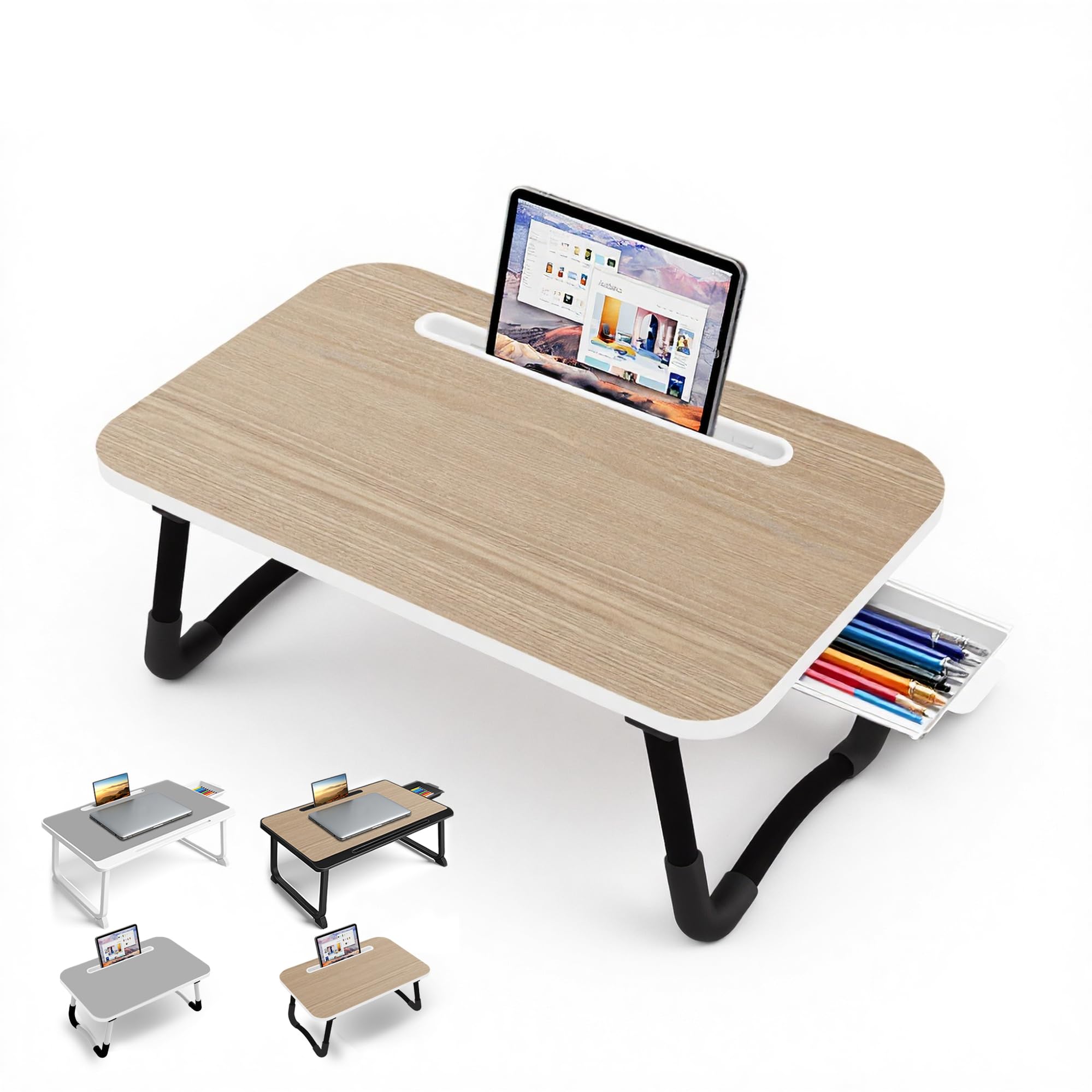 Laptop Bed Desk - Small Lap Desk 48 x30 cm for Breakfast in Bed, Study, Office Work, Gaming, Writing & Reading,Tray Table for Sofa, Couch, Home & Office Laptop Stand for Bed (Small Wood 48x30)