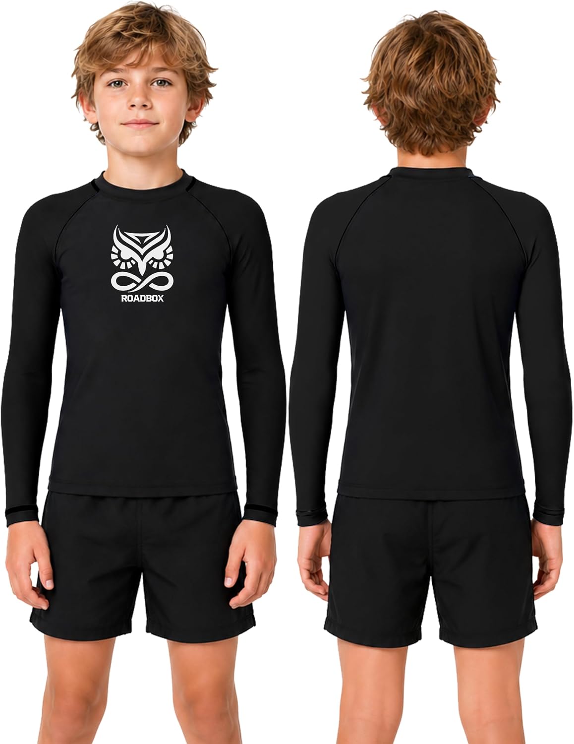 Roadbox Boys BJJ Rash Guard Long Sleeve, Jiu Jitsu No Gi Compression Shirt