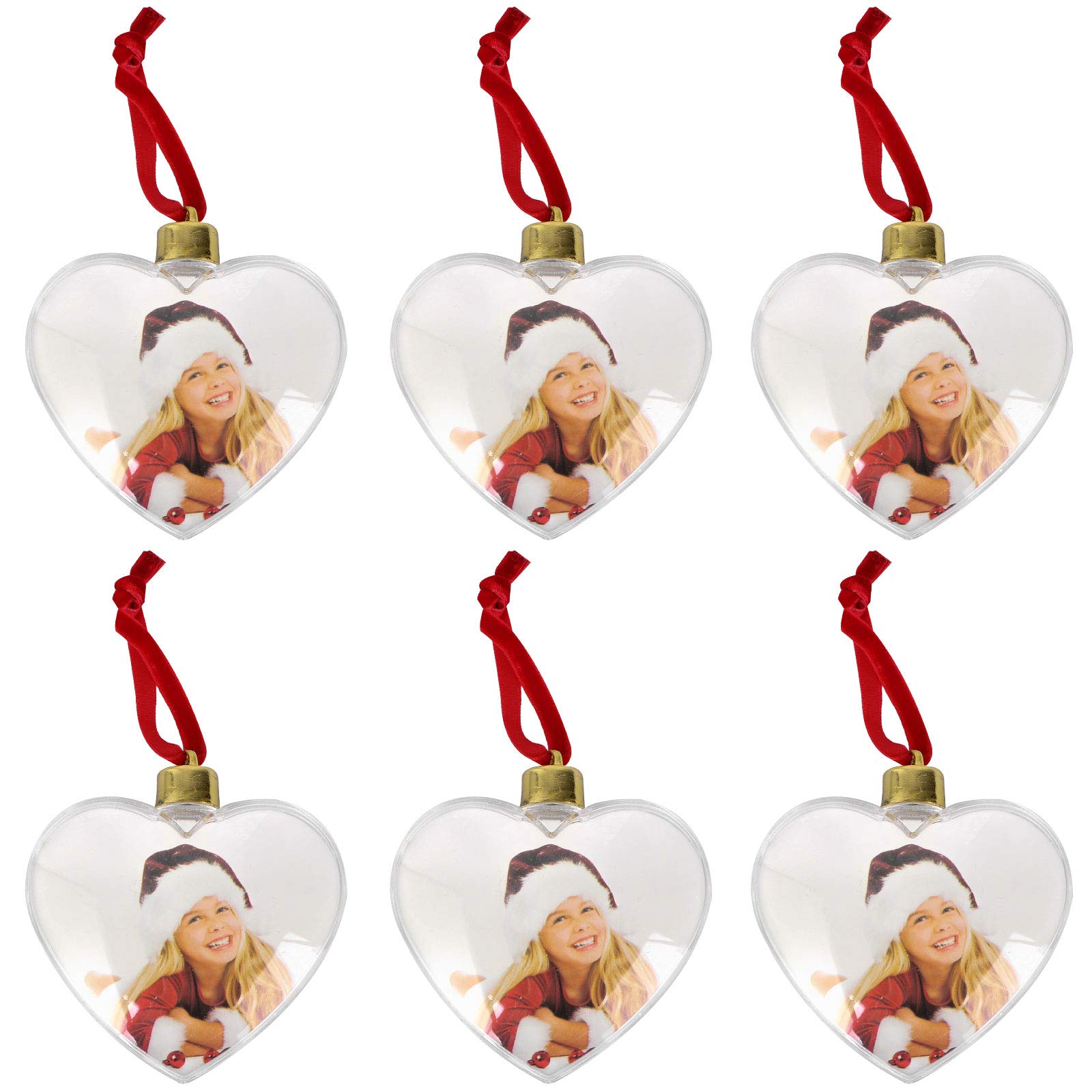 CALLARON Colgantes de Fotos DIY Transparentes para Manualidades, Decoración de Fiesta en Plástico, 6 Unidades Forma de Corazón de 8,5 Cm, Adornos Colgantes para Ambiente Festivo