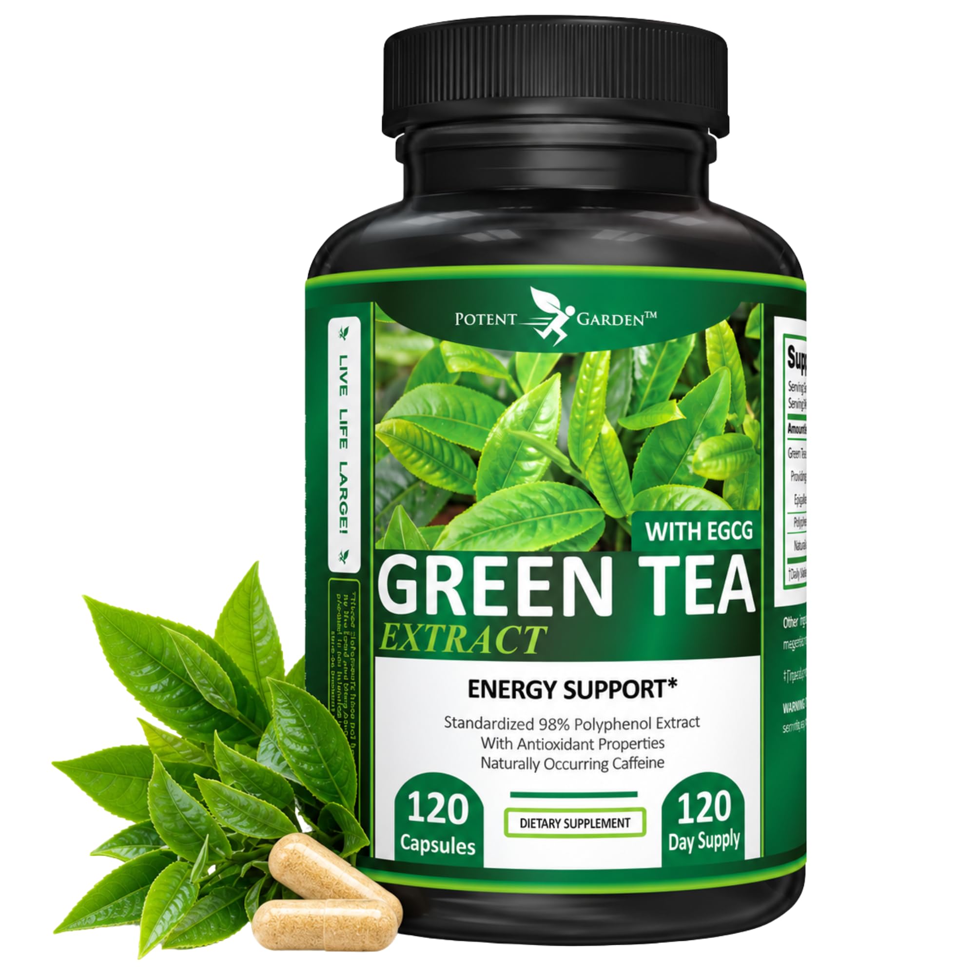 Potent Garden Green Tea Extract with EGCG, Natural Energy & Metabolism Support, Antioxidant Support, 120 Capsules, 120 Day Supply