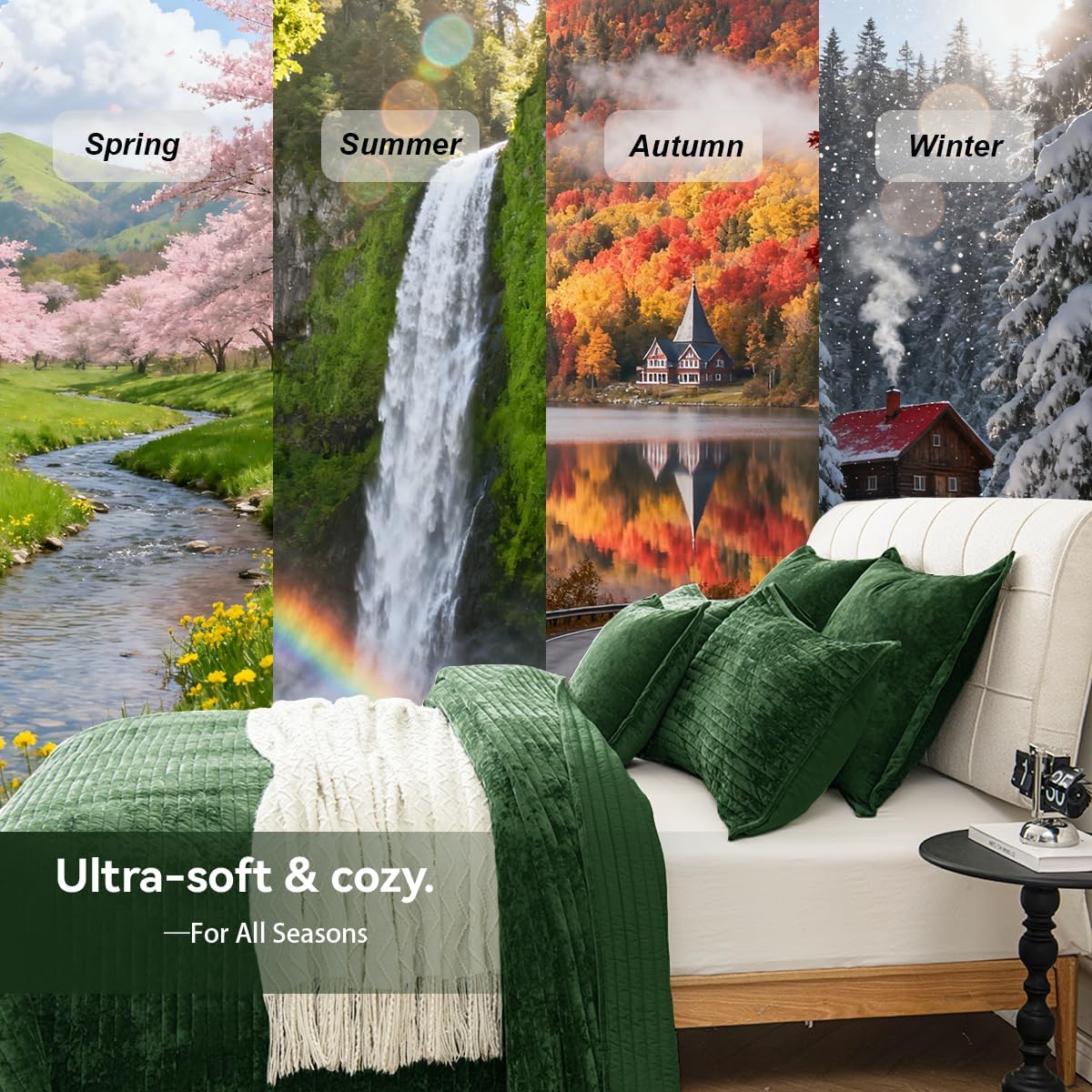 Velvet Oversized King Size Quilt Set 120x128 Soft Striped Bed Cover Set All Seasons Cozy Breathable Bedspread Includes 2 Pillowcases 20×36,Green - Image 9