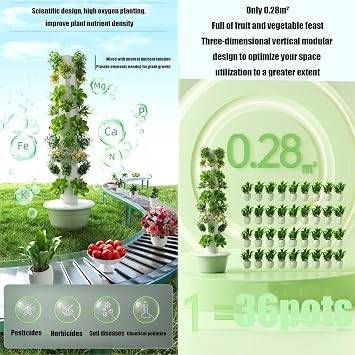 Hydroponic Tower Garden Planter, Vertical Farming System with Auto Water Circulation, 5-Layer Soilless Growing Tower for Home and Indoor Plants