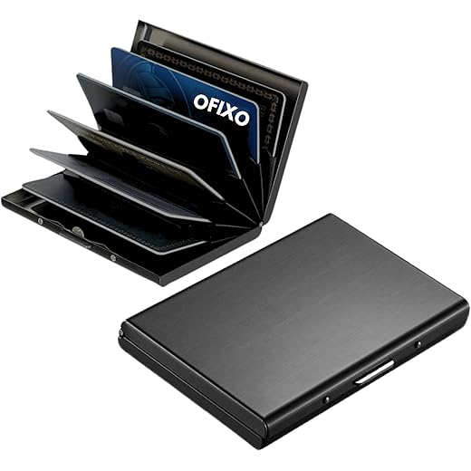 OFIXO Premium Metal Black Card Holder 5cm
