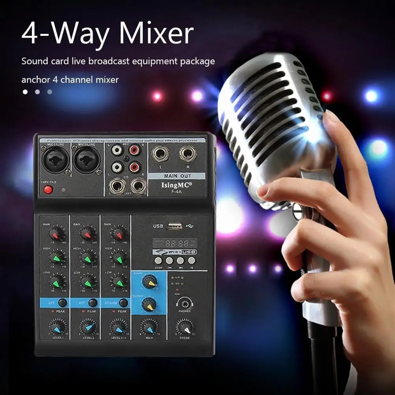 Kontroler DJ-ski, Konsola miksowania dźwięku Interfejs USB Wejście miksera audio F-4A Bezprzewodowy 4-kanałowy monitor zasilania Phantom do komputera