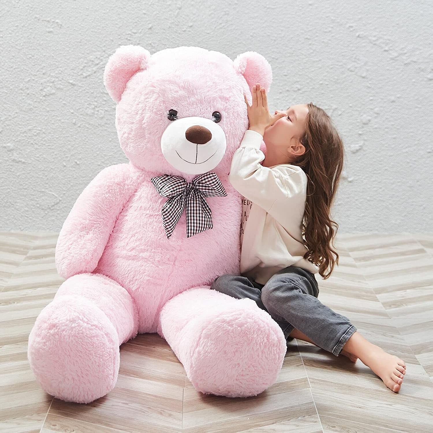 Peluş 120 cm Papyonlu Sevimli Ayı - Sevgiliye Özel Hediye Pembe