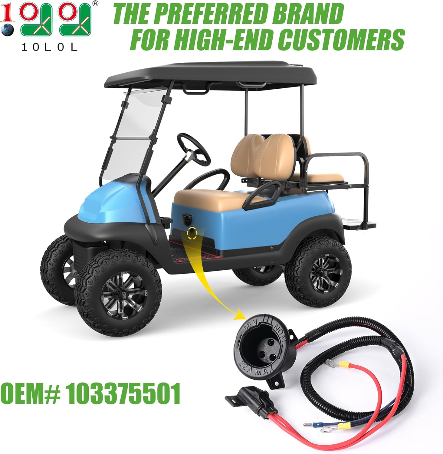 Charger DC Receptacle for Club Car Precedent 2004-up Electric Carts, Replaces OEM 103375501