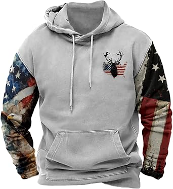 Bengbobar Western Hooded Sweatshrits Mens Aztec Ethnic Hoodies Pullover Lightweight Casual USA Flag Print Graphic Hoodie