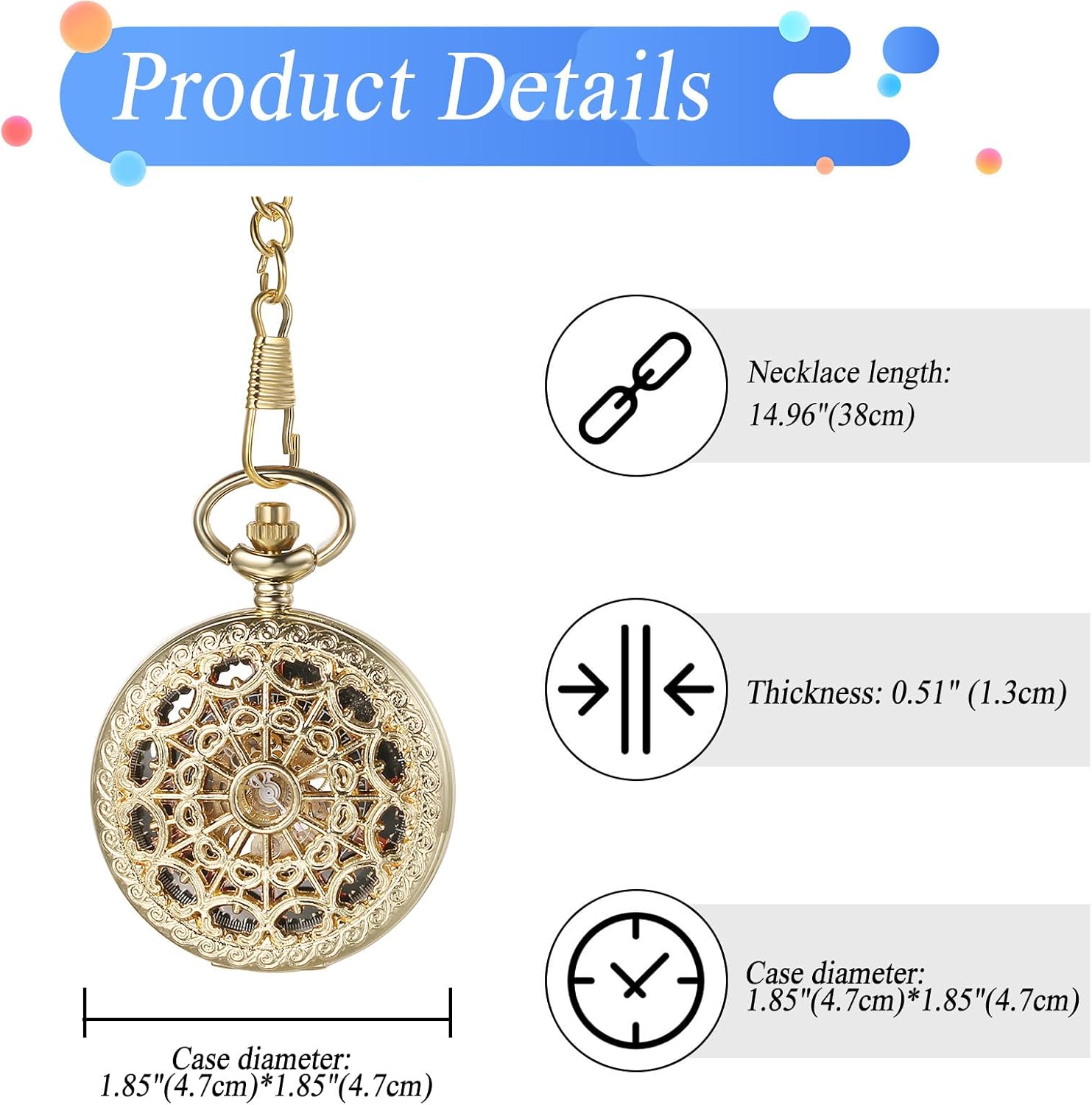 JewelryWe Automatic Mechanical Pocket Watch: Elegant Skeleton Spider Web Design Case with Roman Numerals Dial Self-Winding Analog Fob Watches with 14.96 Inch Waist Chain for Men
