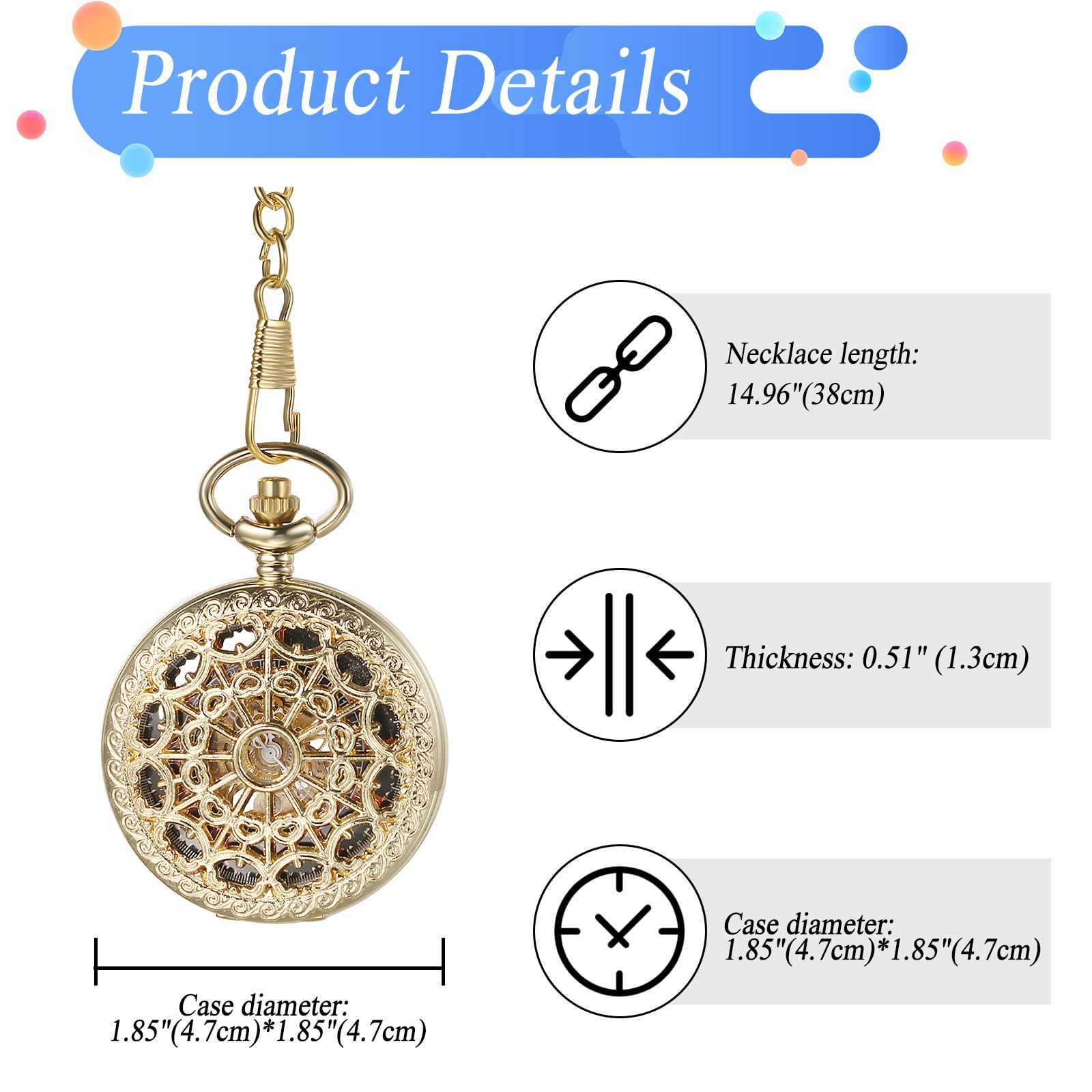 JewelryWe Orologio da taschino meccanico automatico: elegante design scheletro ragnatela cassa con numeri romani quadrante analogico a carica automatica con catena in vita da 37 cm per uomo