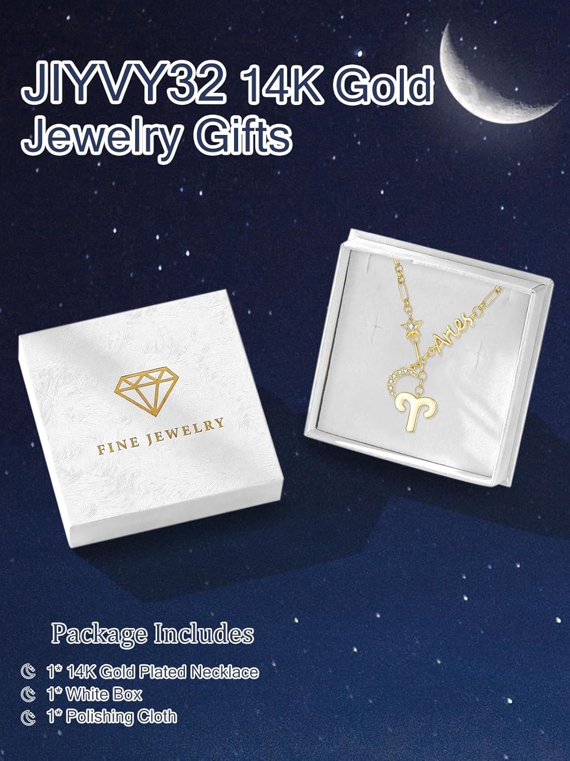 14K Gold/Rose Gold Zodiac Necklace for Women - Horoscope Constellation Pendant with Moon and Star, Luxury Birthday Gifts Jewelry for Her (12 Zodiac Signs)