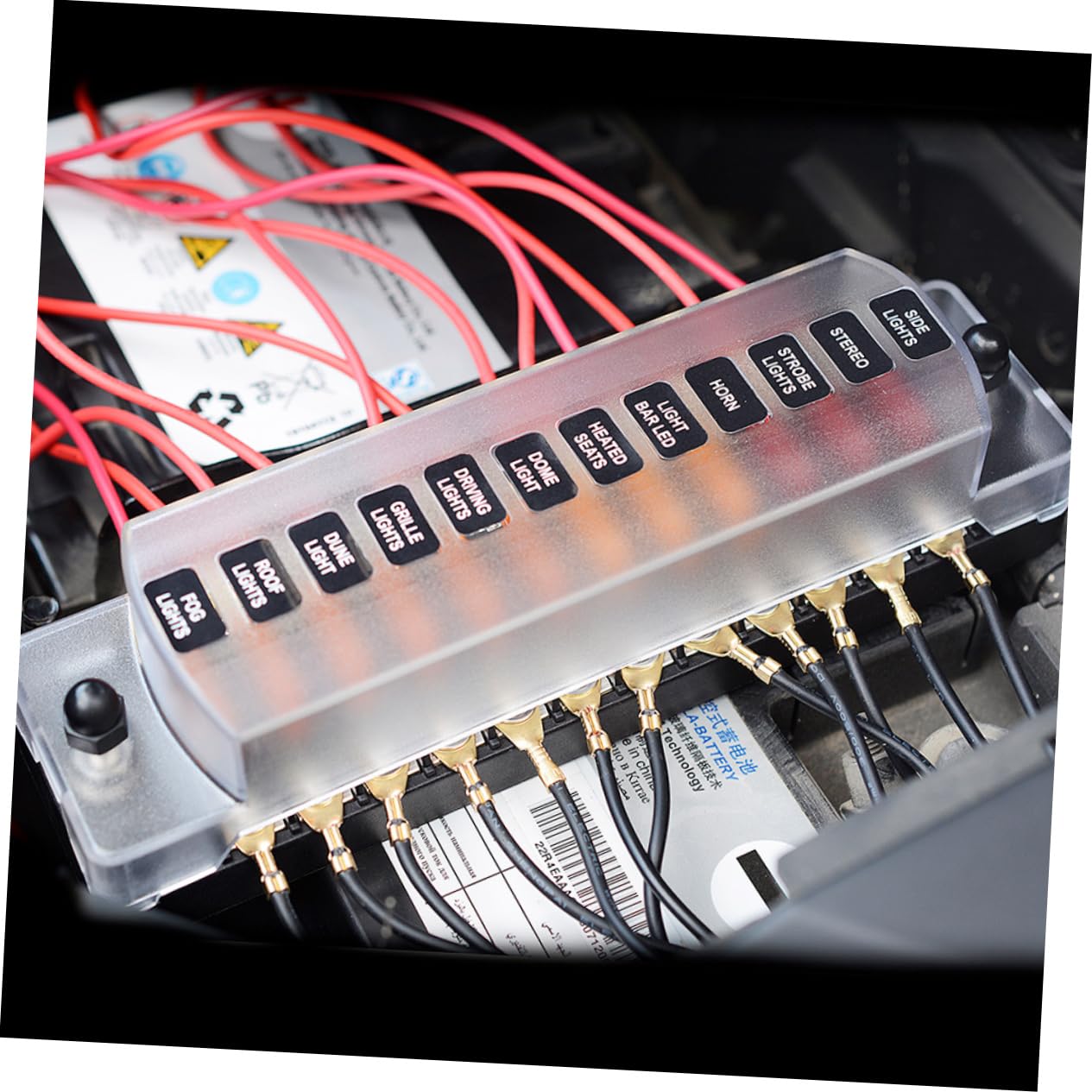 Portafusibili Auto 12 Vie 32v 75a Nero con Fusibili Doppi | Pa66 PC Rame Acciaio Inox Pp, Installazione Rapida, 20a per Circuito 12-16awg, Etichette Incluse