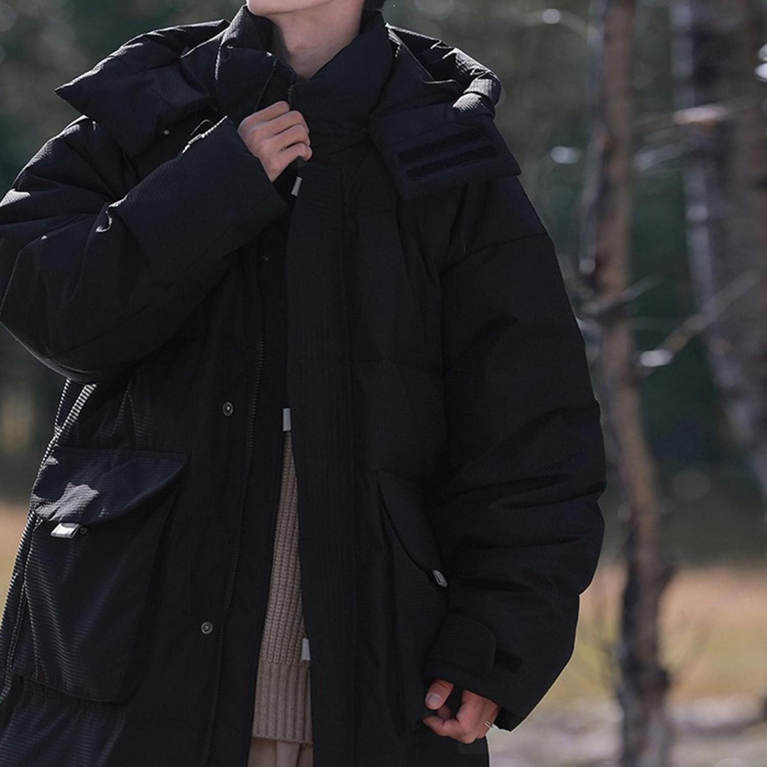 Mens Oversized Parka Jackets Thicken Warm Padded Down Coats with Pockets Winter Puffer Jacket Windproof Overcoat