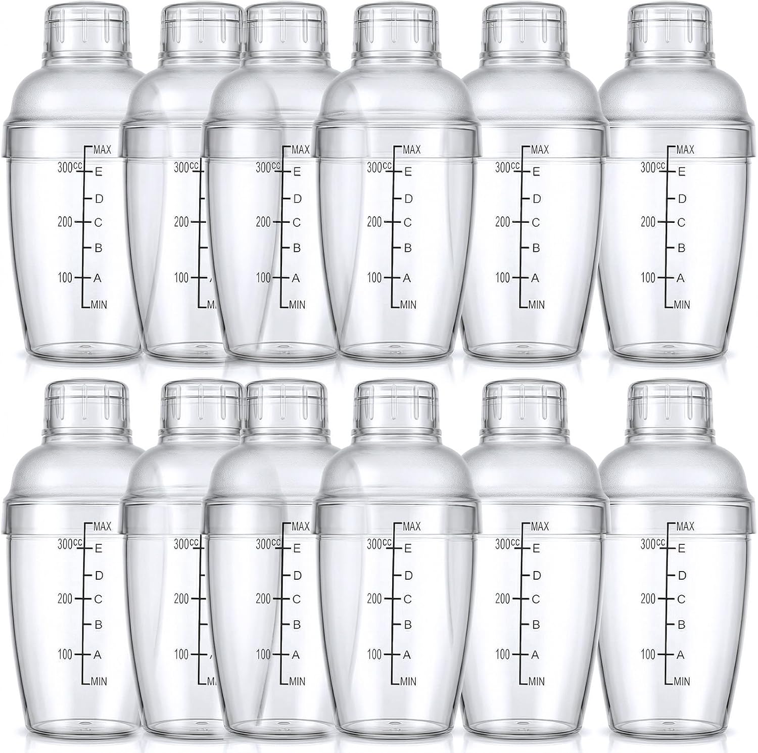 12 Pcs Plastic Cocktail Shaker, Drink Mixer with Scales & Strainer, Clear Shaker Cup Bar Tool for Tea Coffee Bubble Milk (12 oz /350ml)