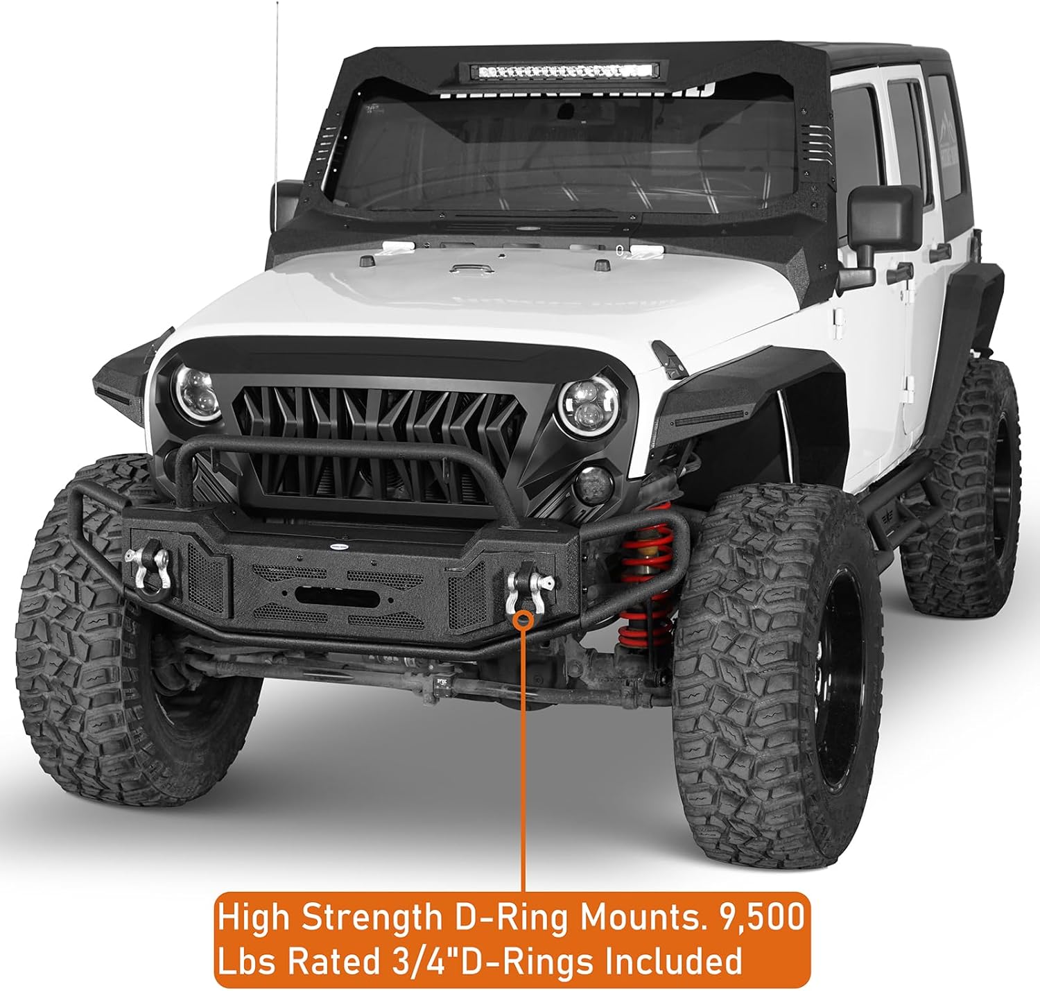 Hooke Road JK Tube Front Bumper for 2007-2018 Jeep Wrangler JK & Unlimited 2/4 Doors, Stubby Stinger Bumper with Winch Mount, D-rings, Bull Bar