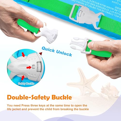 Miniatura 78 de Chriffer Chaleco salvavidas para niños de 22 a 66 libras, flotadores con arnés de hombro y alas de brazo para bebés de 2, 3, 4, 5, 6, 7 años