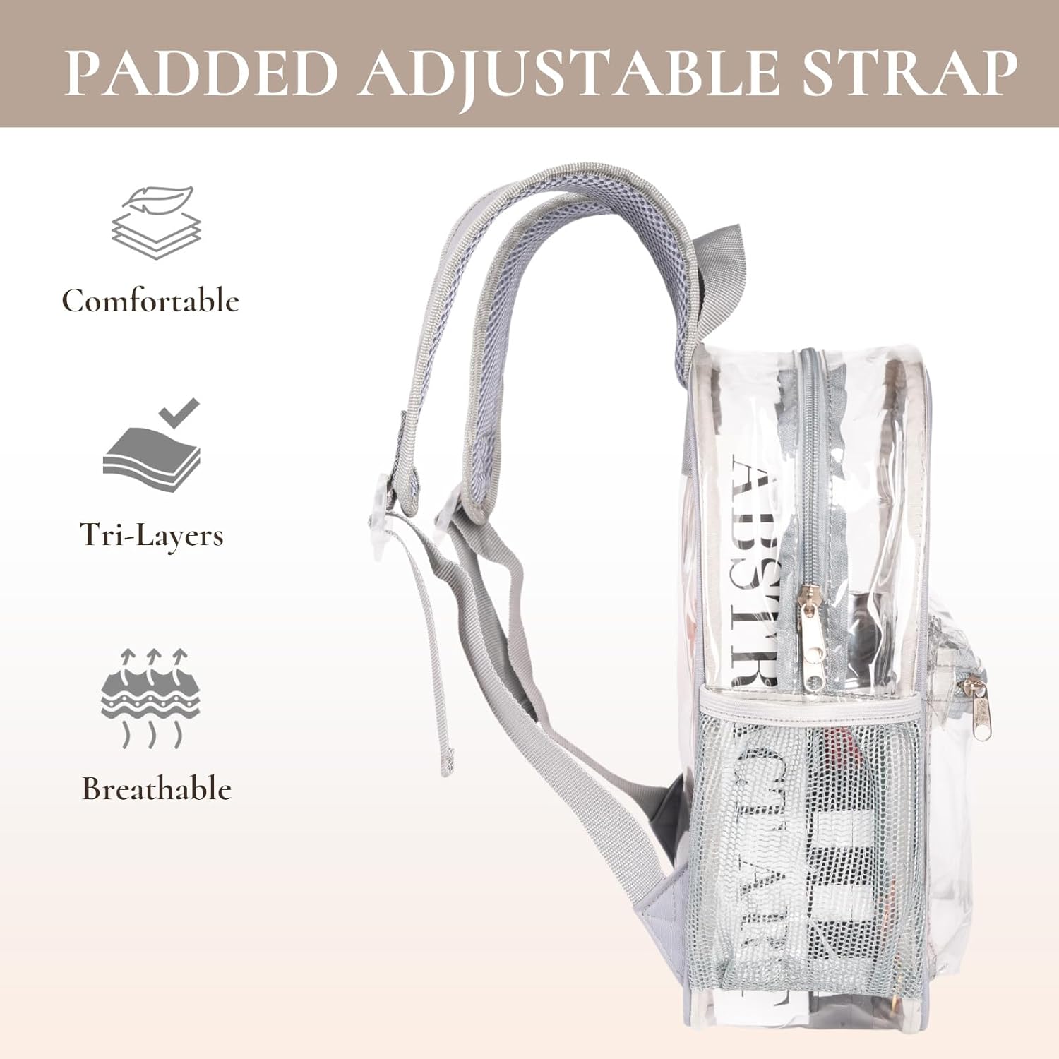 ZENPUNK Clear Backpack for Stadium Approved, 12×12×6, Small Size See Through Bag, PVC Transparent Backpack for Festival Sport Event Concerts (GREY) - Image 3