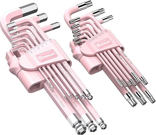 Miniatura 6 de COLFULINE Juego de 18 piezas de llaves Allen rosas, juego de llaves Allen de extremo de bola métricas y llaves Torx, juego de llaves hexagonales de