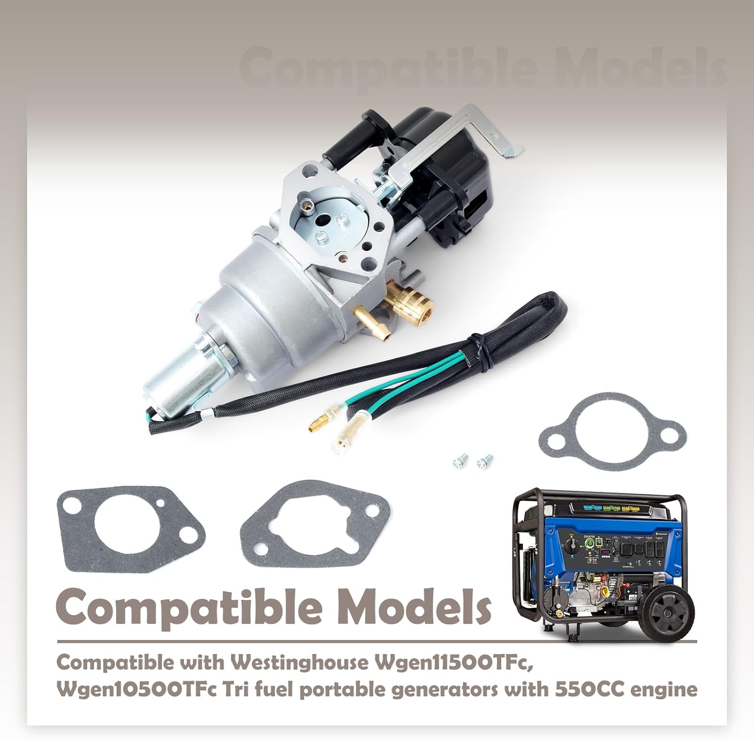 Carburetor Compatible with Westinghouse Wgen11500TFc Wgen10500TFc Tri Fuel Portable Generator with 550CC Engine, Carb w/3 Gaskets