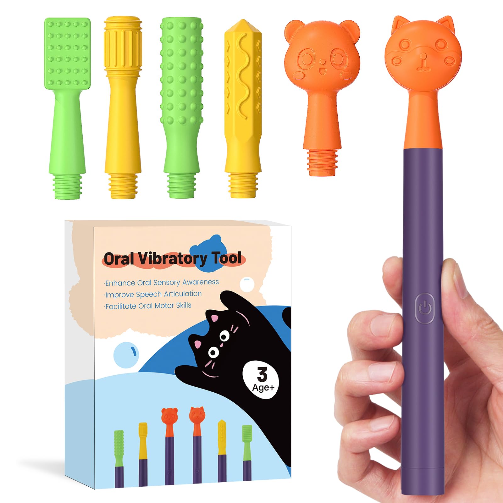 ronfneaOral Motor Stimulation kit with 6 Soft Textured Interchangeable Heads,Support for Speech and Feeding,Enhancing Muscle Strength and Coordination, Improve Phonation,Calm Sensory Needs