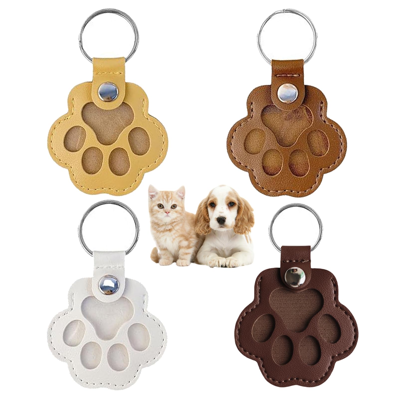 Uoxmiy 4 PCS Leather Pet Memorial Keychain Cute Pet Memorial Keyring Personalized Dog Hair Keepsake Keyring with 4 Snap Buttons Perfect a Thoughtful Gift for Pets Owners