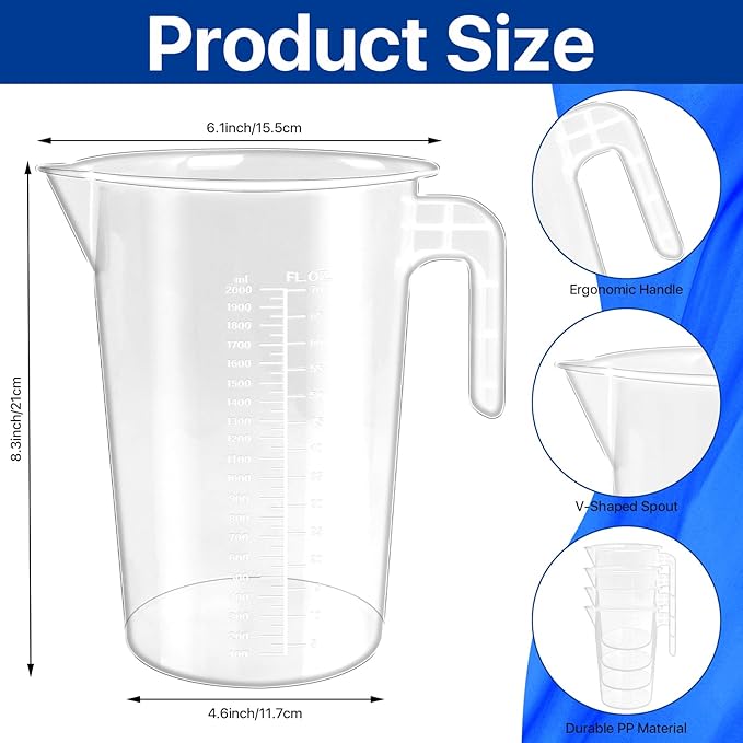 4 Pack Jarra Medidora de 2 Litros de Plástico Transparente miniatura 3