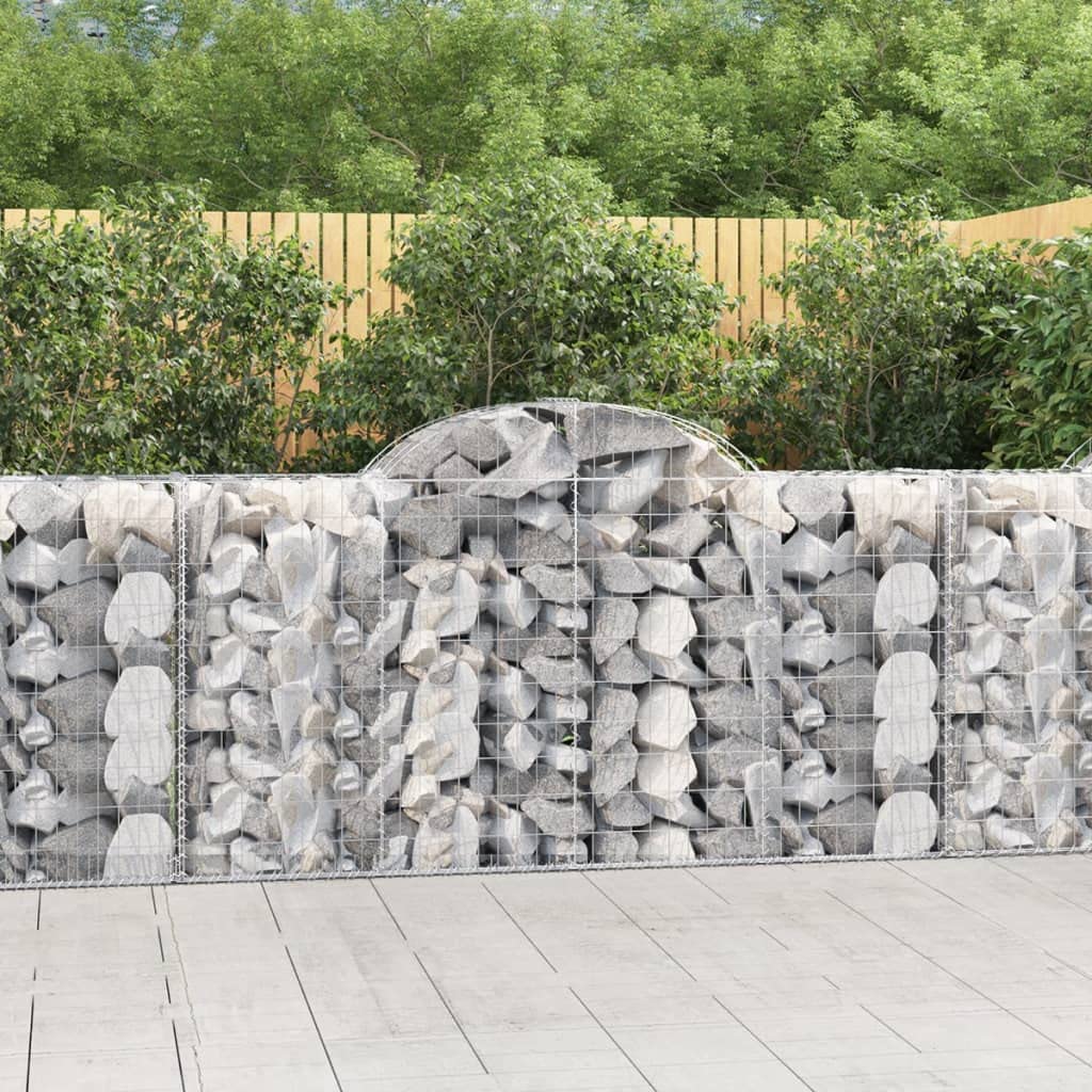 Kosze gabionowe łukowe 8 sztuk 200 x 50 x 100/120 cm ocynkowane żelazo do dekoracyjnych i dźwiękochłonnych barier ogrodowych, stabilna konstrukcja do przechowywania, zastosowanie na podwórku