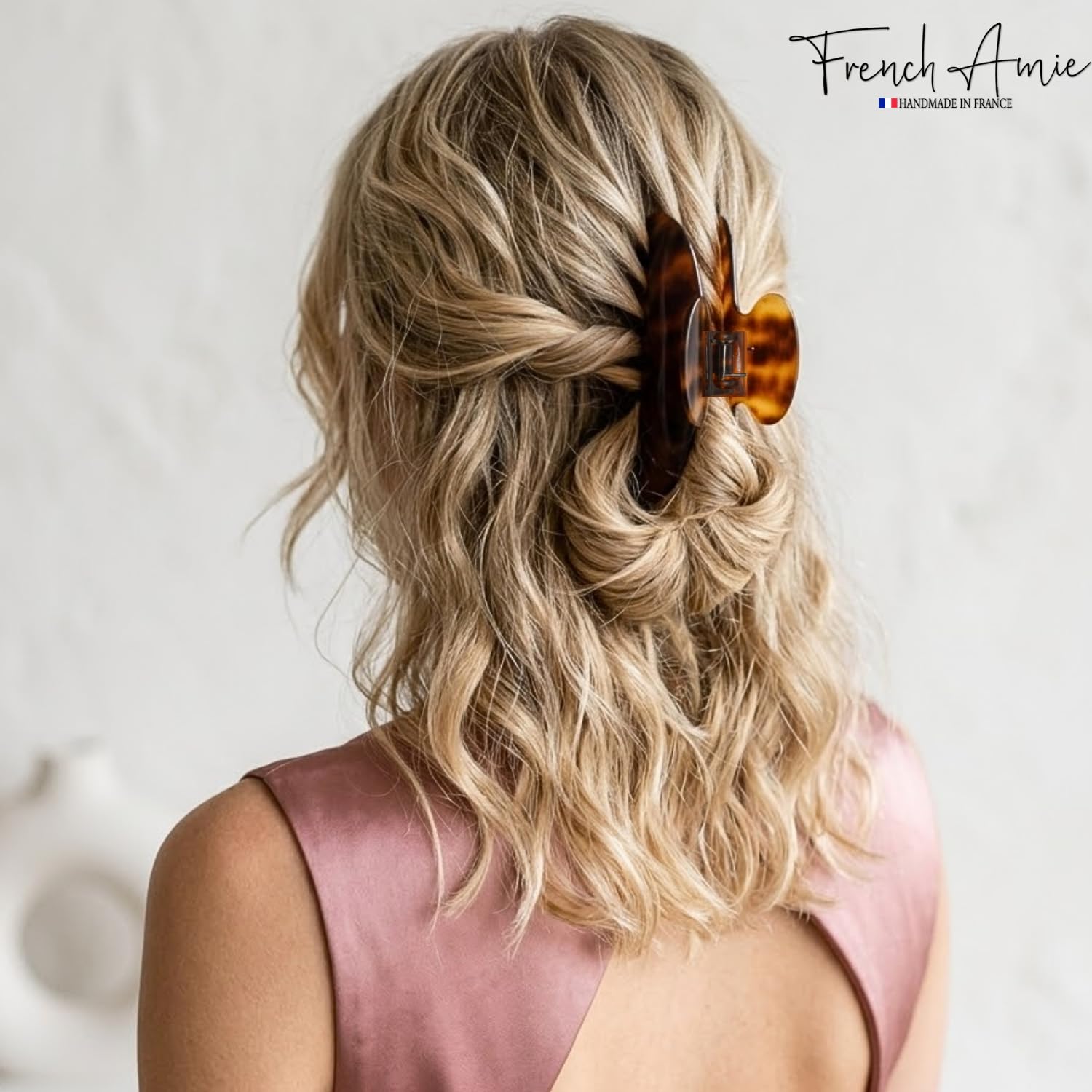 French Amie Clip ovale sottile grande 1,1 cm fatto a mano in celluloide ad incastro forte tenuta antiscivolo per capelli a forma di mascella per donne e ragazze, prodotto in Francia (Shell)