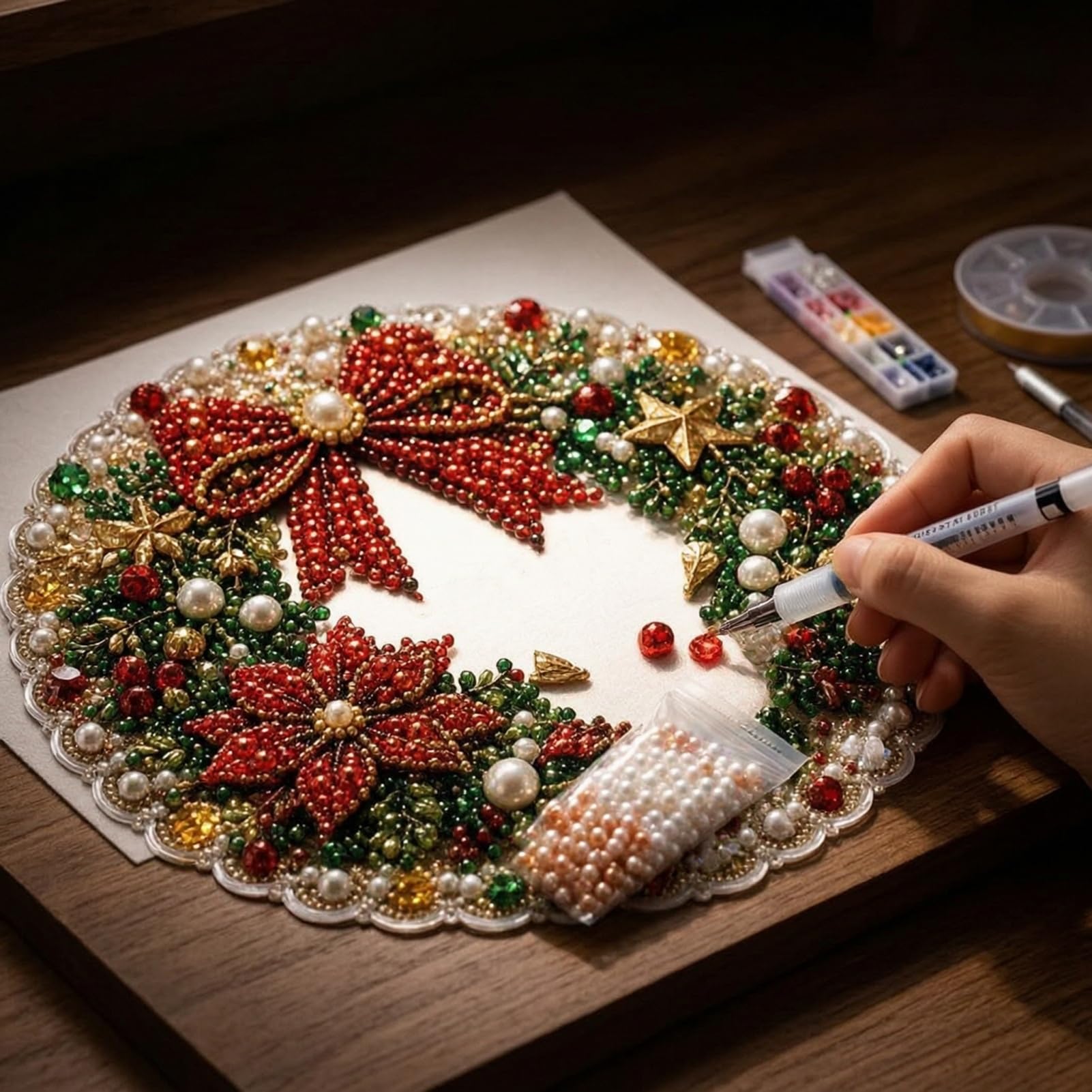 Świąteczny zestaw wiszących ozdób ze sztucznej pereł, DIY, 3D, sztuczne perły, rękodzieło, akrylowa tablica do malowania na okno,