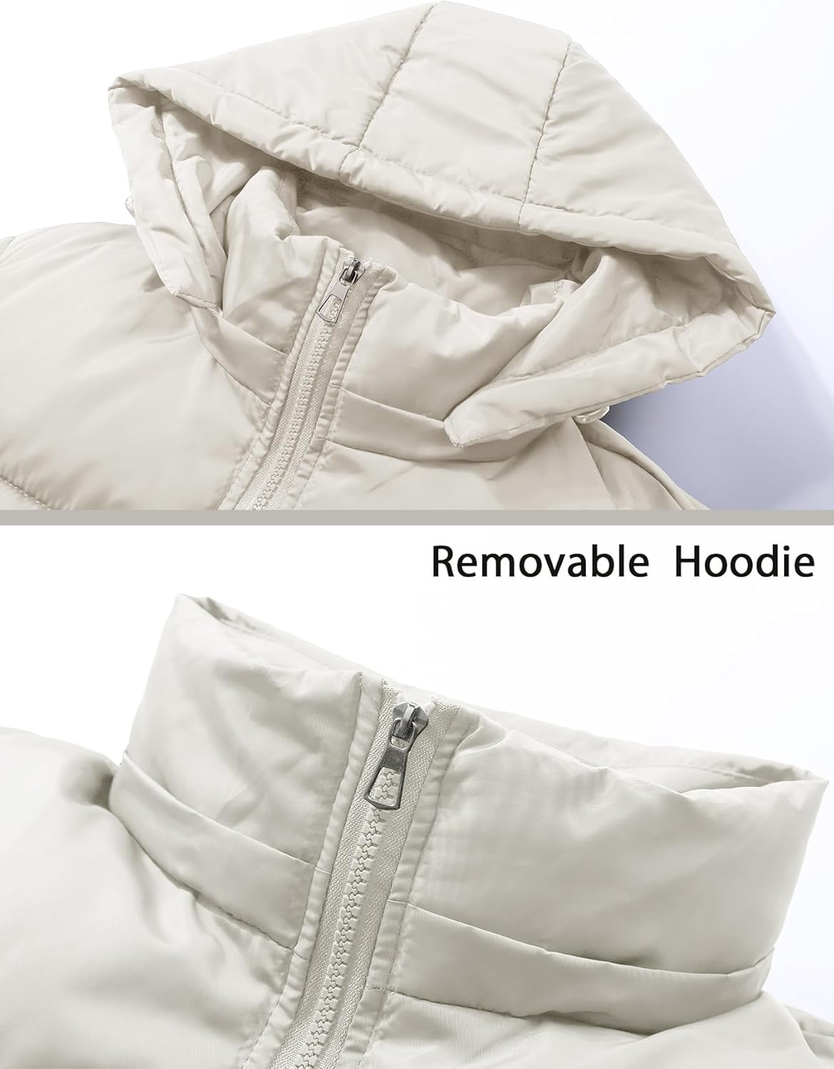 Women's Cropped Puffer Jacket Hooded Warm Padded Winter Outerwear Coat with Pockets - Image 6