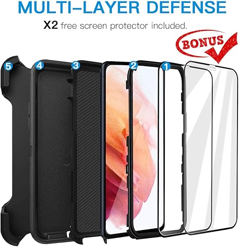 Miniatura 3 de AICase Funda con clip para cinturón para Galaxy S21 Ultra con protector de pantalla, resistente protección contra caídas, cuerpo completo, a prueba