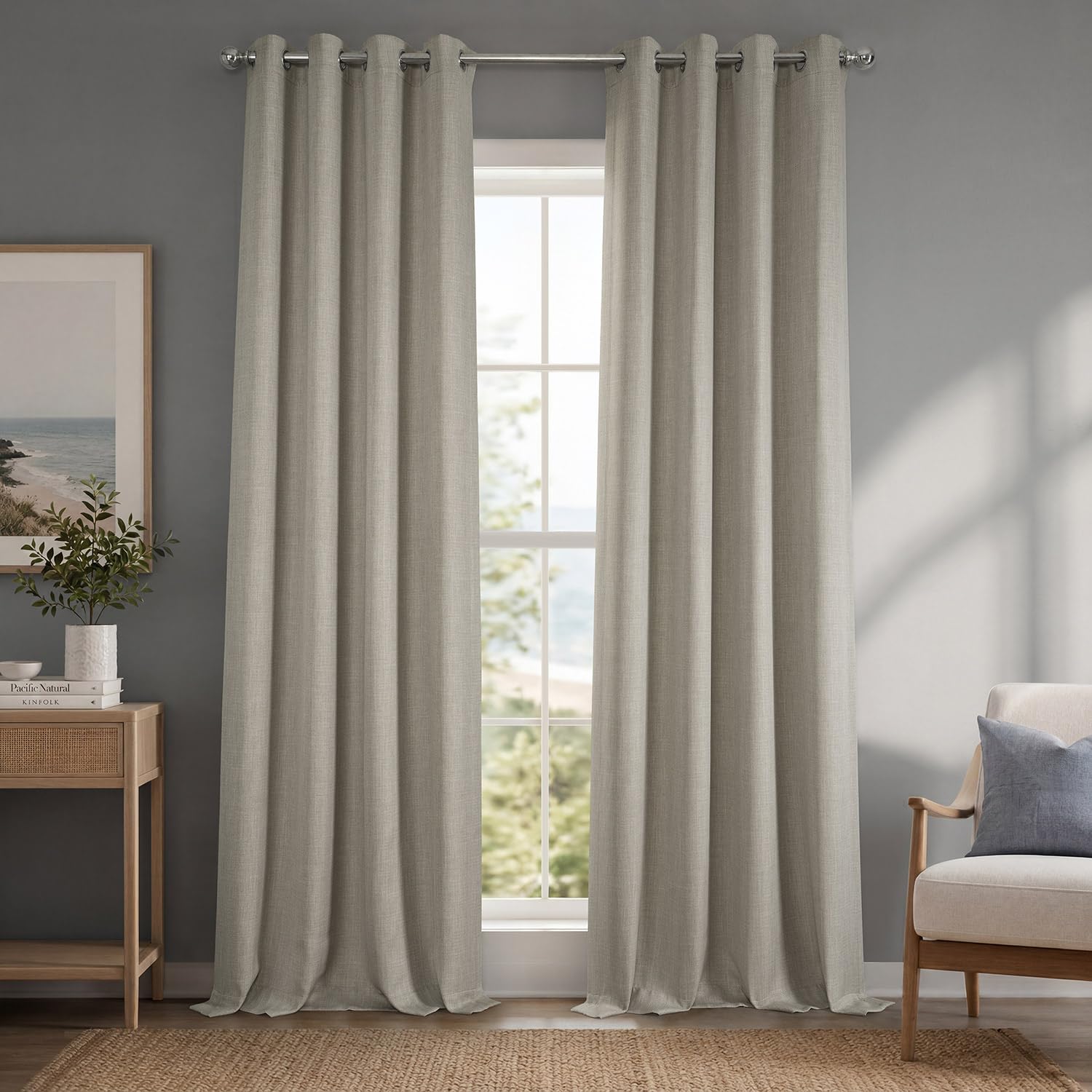 HPD Half Price Drapes Grommet Linen Curtains 84 Inches Long Room Darkening Curtains for Bedroom &amp; Living Room (1 Panel), 50W x 84L, Oatmeal