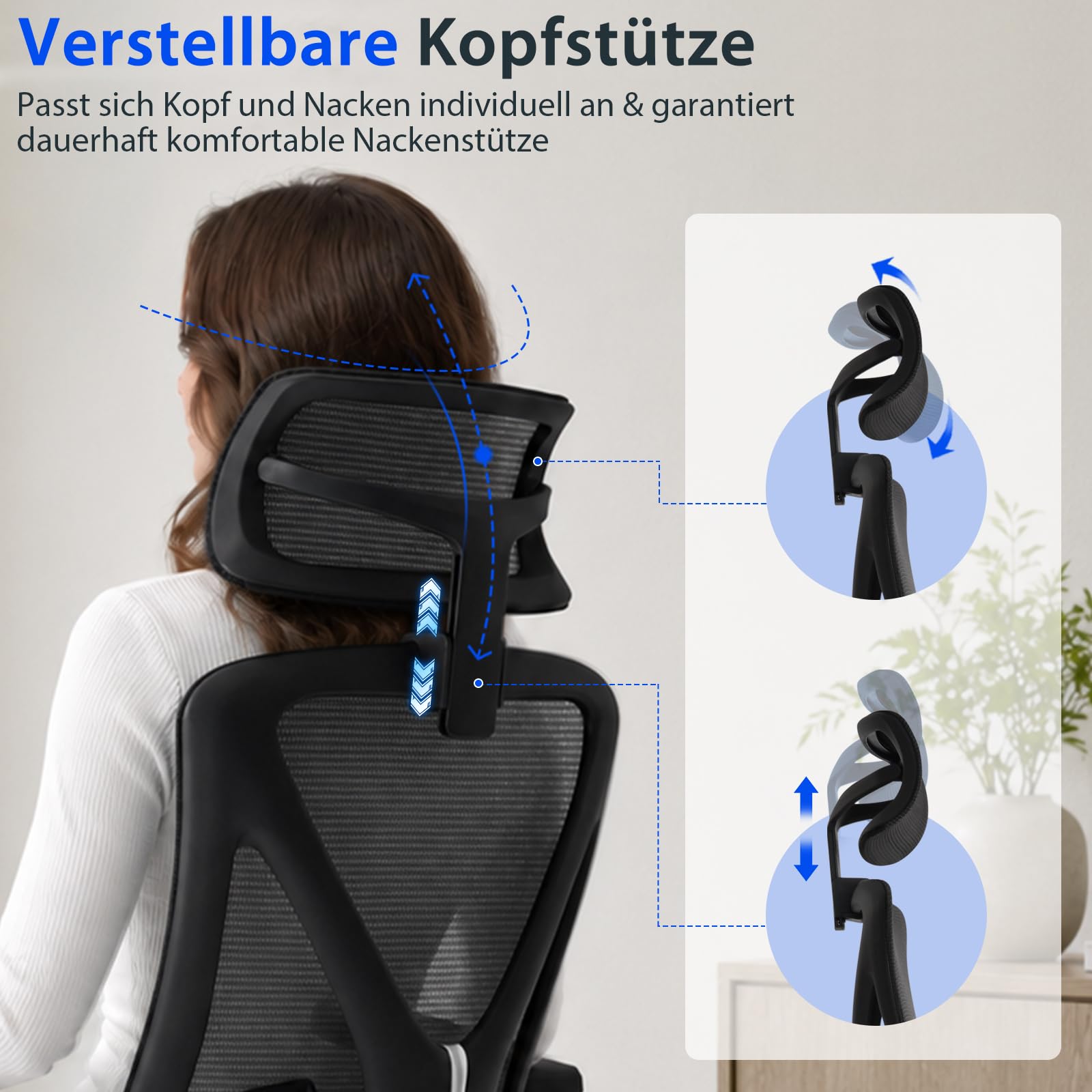 Hoolamyie Ergonomischer Bürostuhl mit Kopfstütze & Lendenstütze, Drehstuhl mit Sitztiefenverstellung, 3D Armlehnen, Mesh Schreibtischstuhl ergonomisch für Homeoffice & Büro, Schwarz