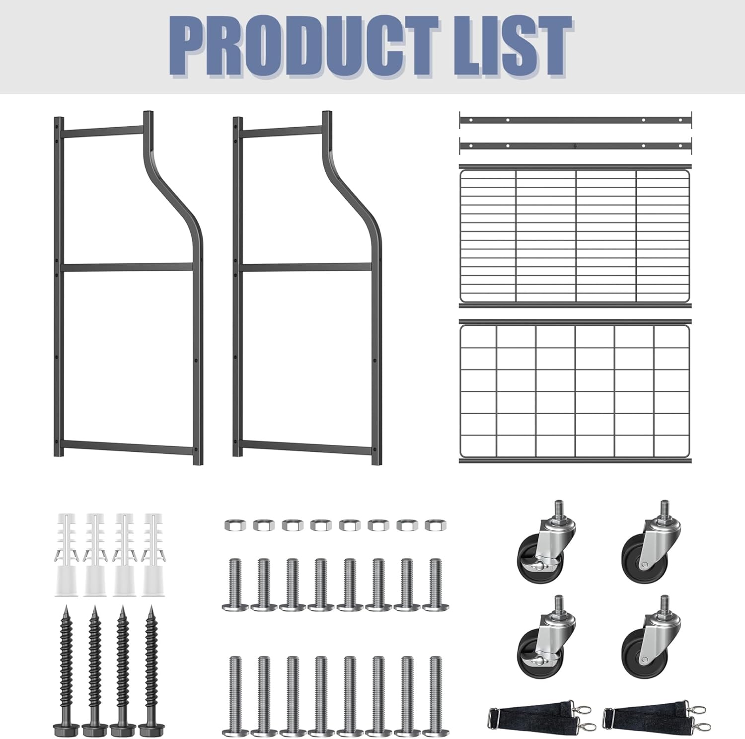 WALMANN Wall-Mounted Golf Bag Organizer, Rolling Storage Rack for 2 Golf Bags with Accessories Shelf for Garage