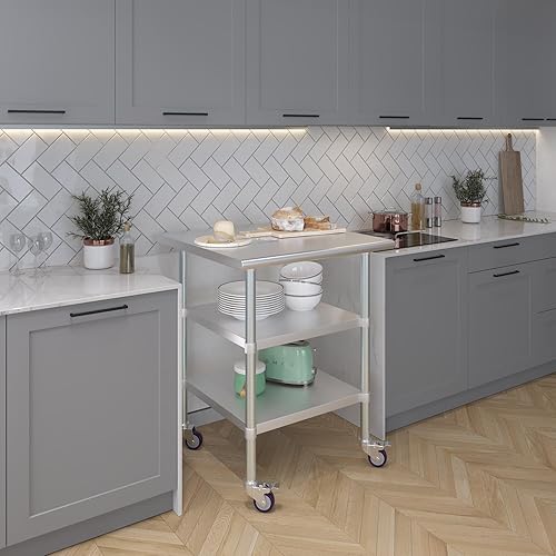 Miniatura 7 de AmGood Stainless Steel Work Table with 2 Shelves and Casters  Metal Utility Table On Wheels (Stainless Steel Work Table with 2 Shelves + Casters,