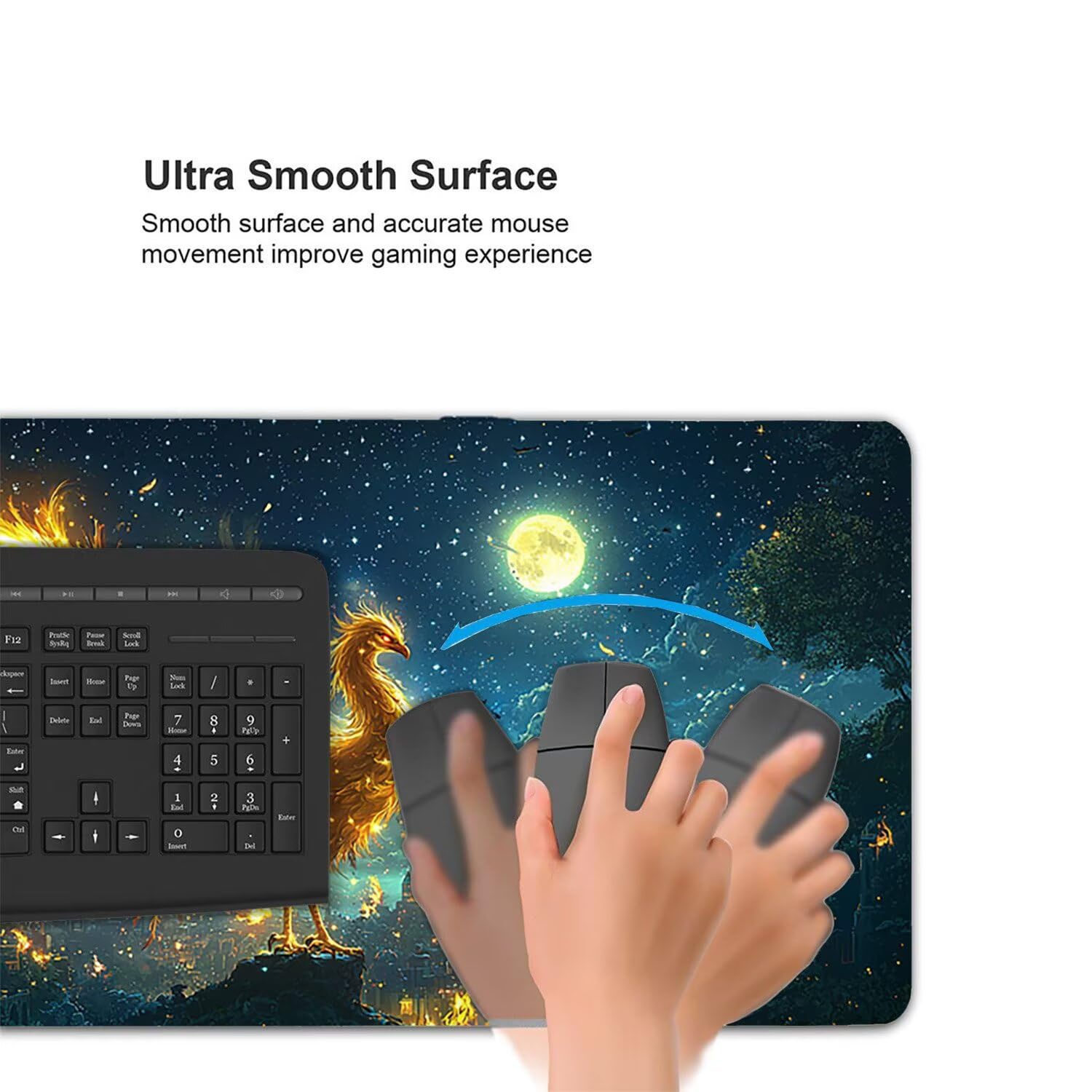 Podkładka pod mysz do gier XXL Mousepad 1000 x 500 mm, duża podkładka pod biurko z antypoślizgową gumową podstawą dla graczy, komputer, poprawia precyzję i szybkość (księżyc Phoenix) X975